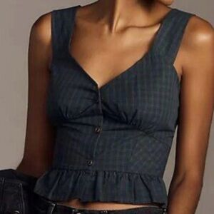 Ciao Lucia Navy Plaid Crop Top